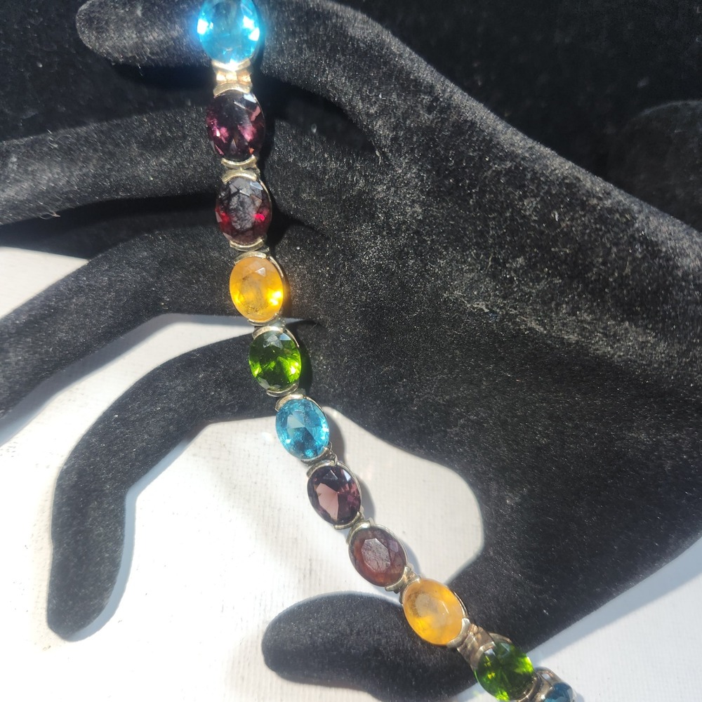 Seta Vintage Multi Color Glass Stone Tennis Bracelet Gold Tone 7.25 Inch